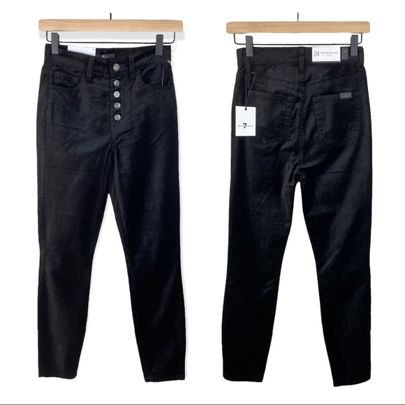 7 For All Mankind High Waist Velvet Ankle Skinny w/ Exposed Button Fly - Sz 24 - Picture 2 of 12